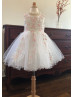 Beaded Pink Embroidery Satin Tulle Flower Girl Dress